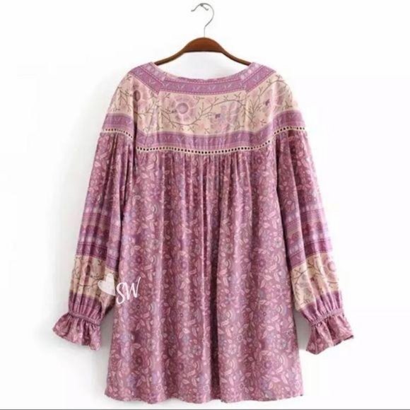 Gypsy boho print blouse purple long sleeve - Picture 5 of 9